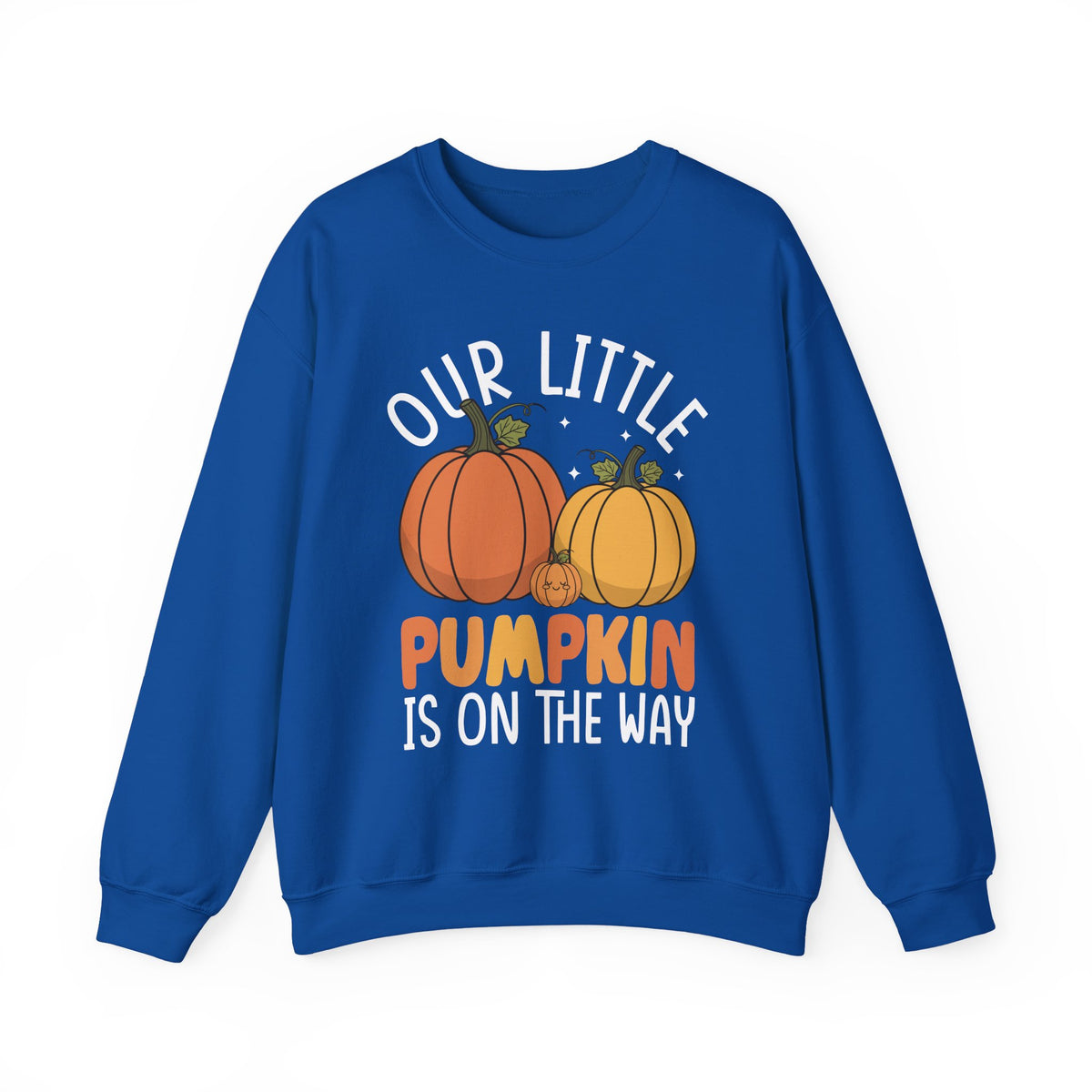Royal blue Our Little Pumpkin Is On The Way sweatshirt with pumpkin pregnancy print