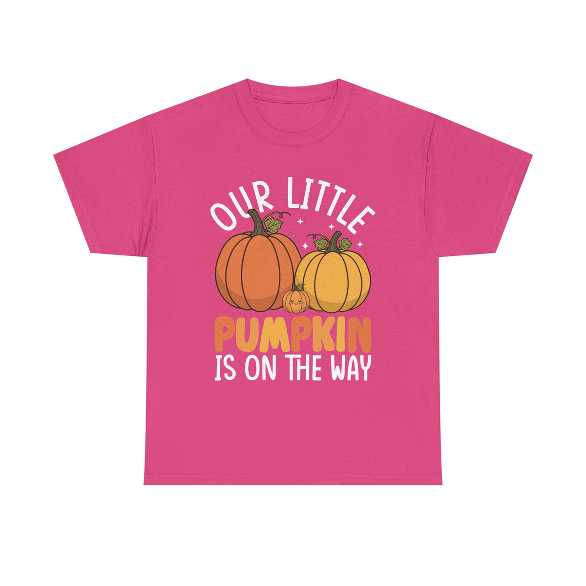 Heliconia pink Our Little Pumpkin Is On The Way t-shirt with pumpkin pregnancy print