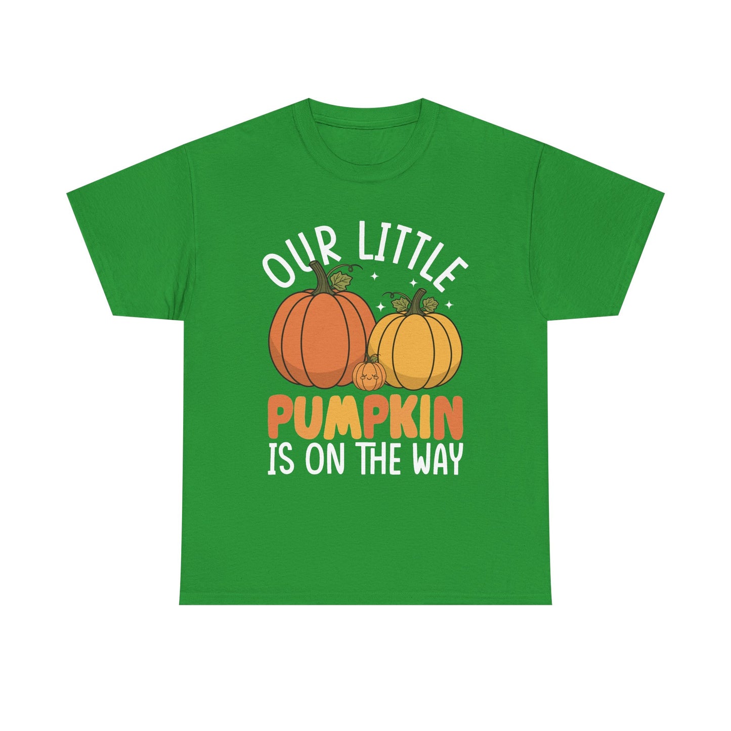 Irish green Our Little Pumpkin Is On The Way t-shirt with pumpkin pregnancy print