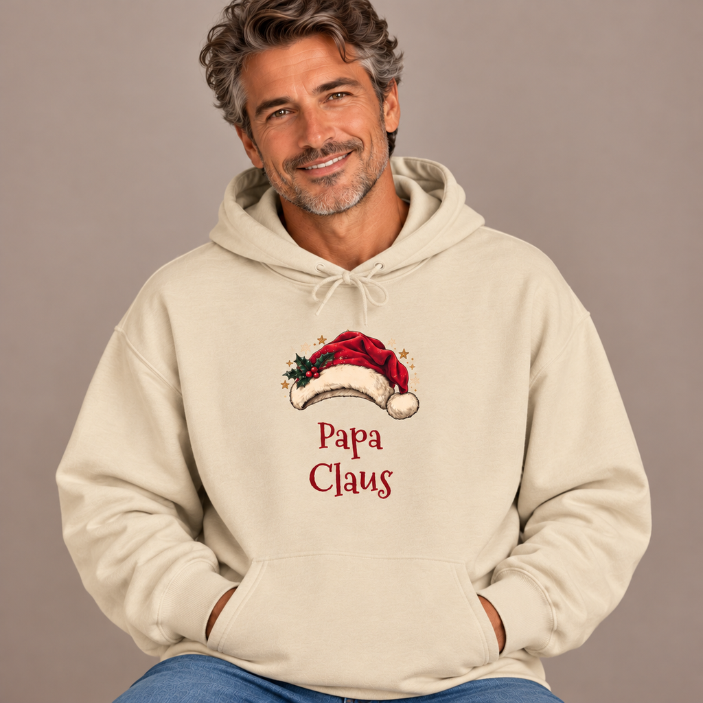 Man wearing the Sand Papa Claus Hoodie with jeans