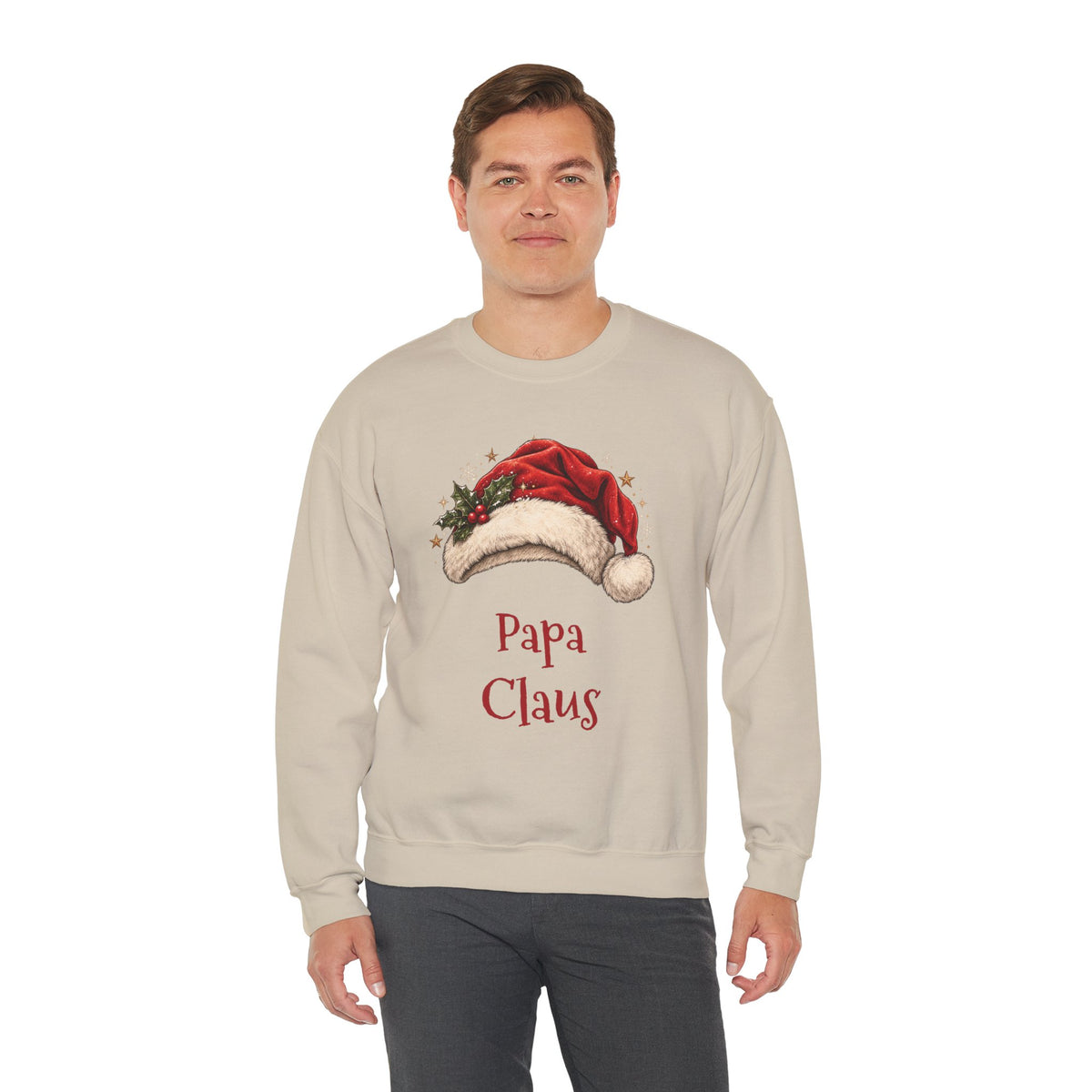 Man wearing the Papa Claus Sweatshirt
