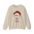 Sand Papa Claus sweatshirt with a red Santa hat and holly, front view