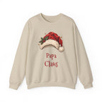 Sand Papa Claus sweatshirt with a red Santa hat and holly, front view