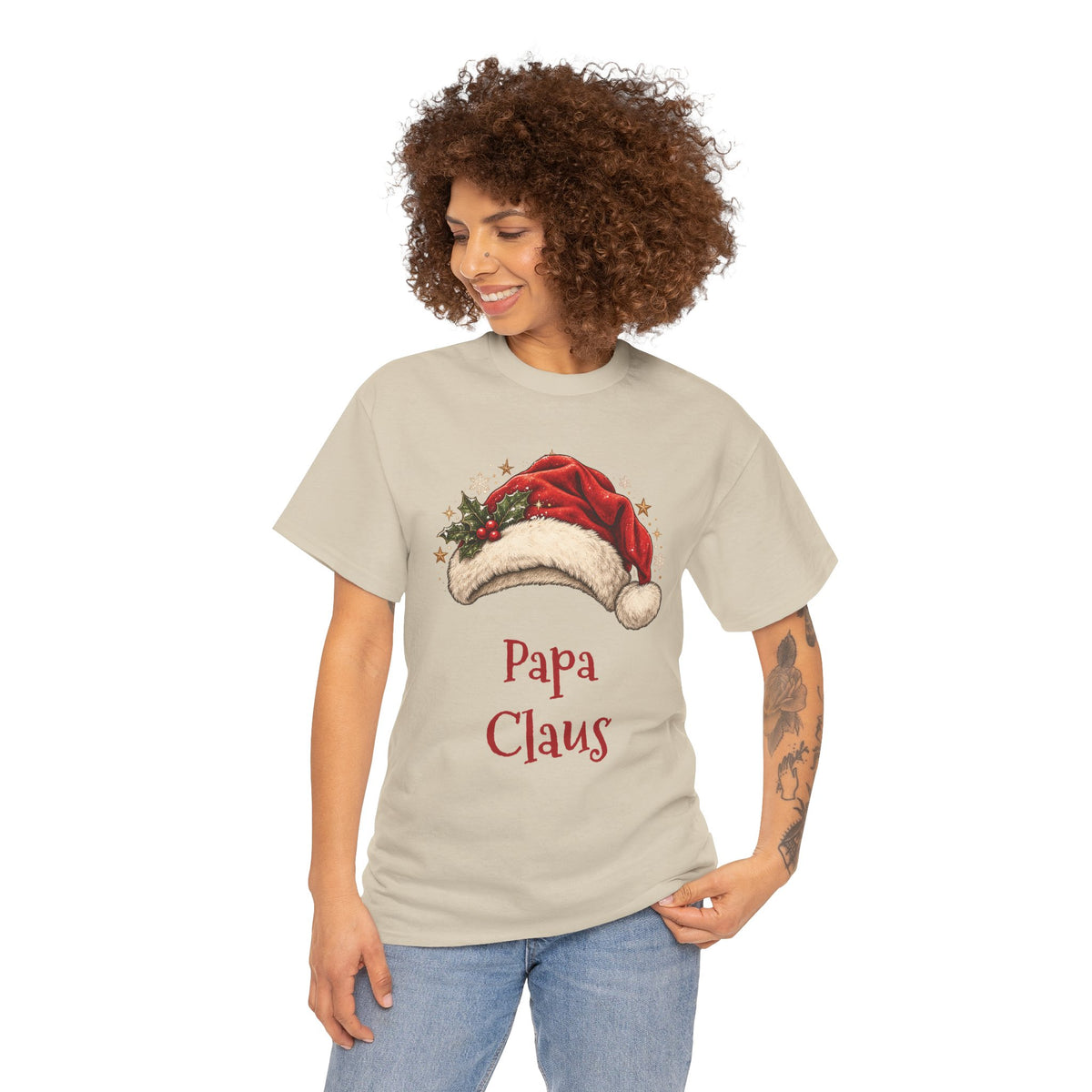 Woman wearing the Papa Claus T-Shirt