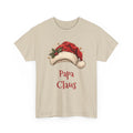 Sand Papa Claus t-shirt with a red Santa hat and holly, front view