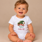 Baby wearing the White Papa's Little Elf Baby Bodysuit
