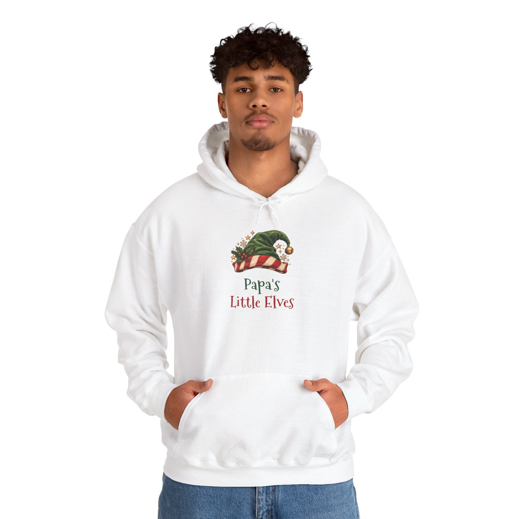 Man wearing the Papa's Little Elves Hoodie