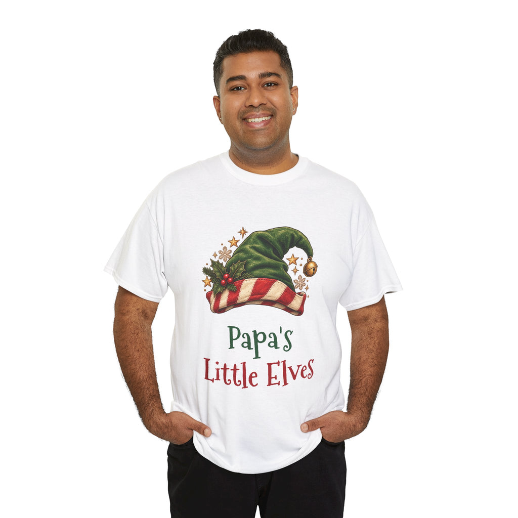 Man wearing the Papa's Little Elves T-Shirt, front view