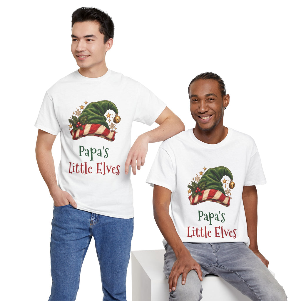 Two men wearing the Papa's Little Elves T-Shirt