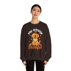 Model wearing the dark chocolate Paw-sitively Thankful Sweatshirt
