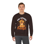 Model wearing the dark chocolate Paw-sitively Thankful Sweatshirt