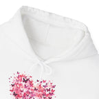 Pink Butterfly Heart Hoodie, front collar close-up