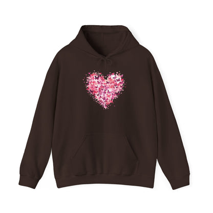 Dark chocolate butterfly heart hoodie with watercolour butterflies forming a heart