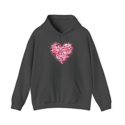 Dark heather butterfly heart hoodie with watercolour butterflies forming a heart
