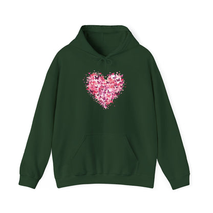 Forest green butterfly heart hoodie with watercolour butterflies forming a heart