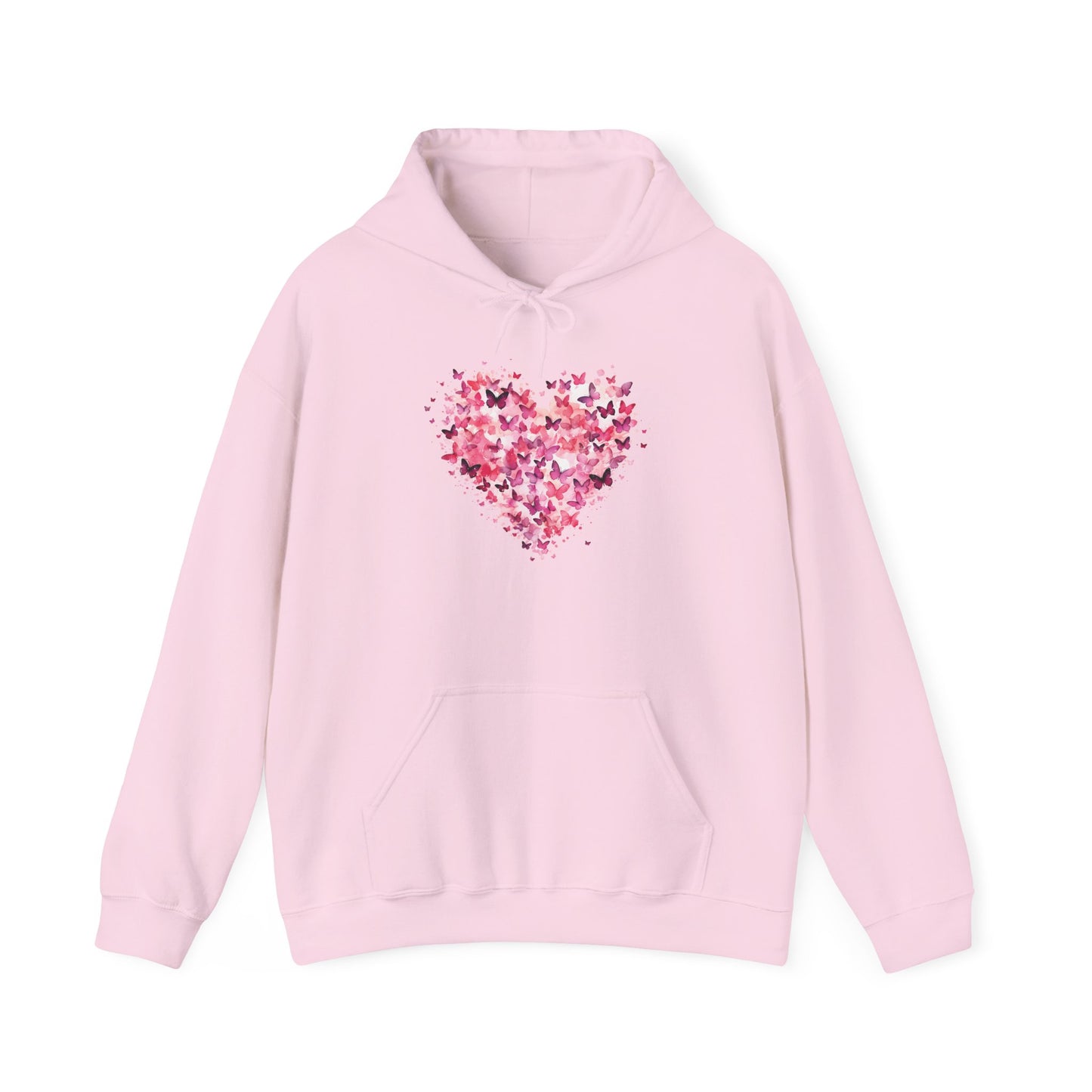 Light pink butterfly heart hoodie with watercolour butterflies forming a heart
