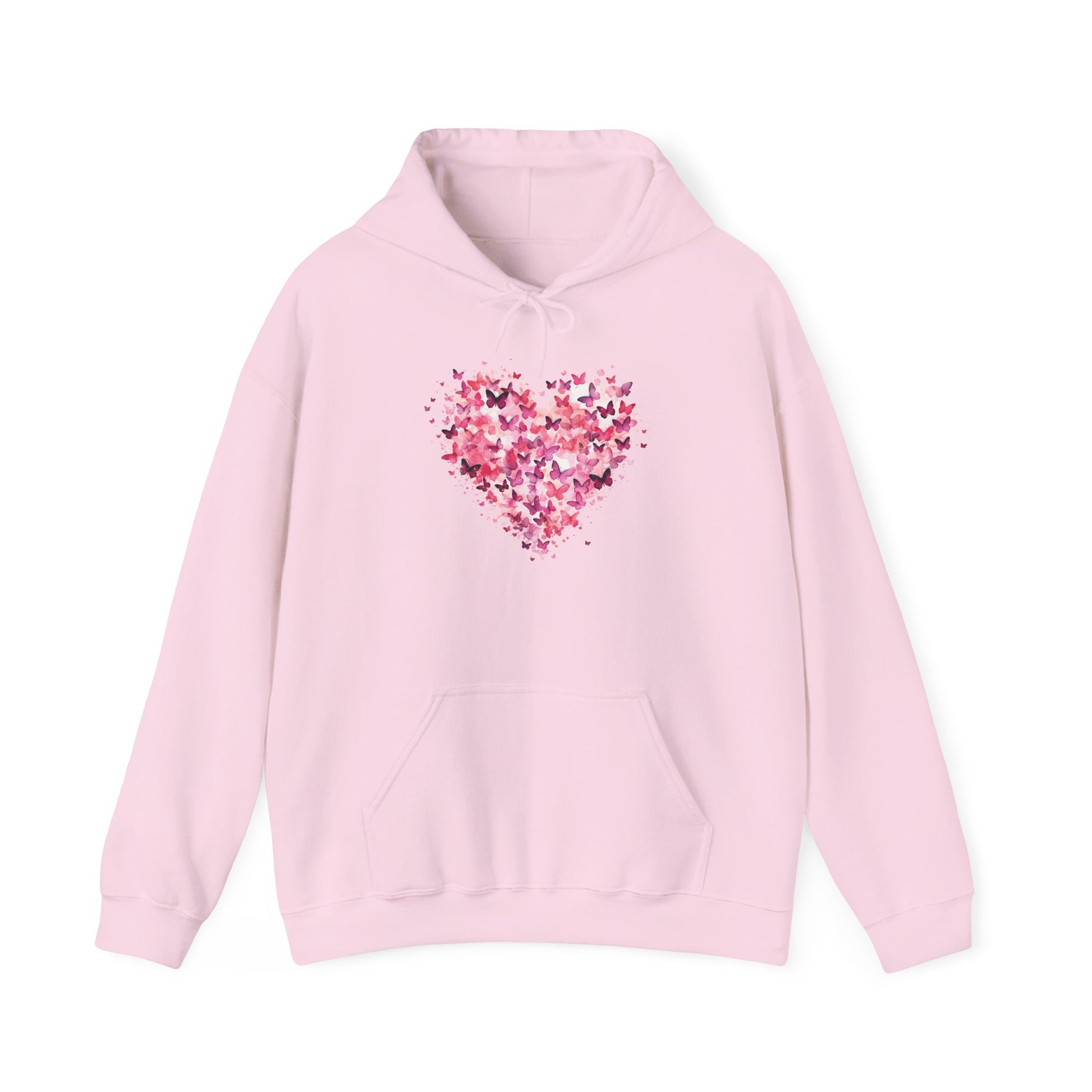 Light pink butterfly heart hoodie with watercolour butterflies forming a heart