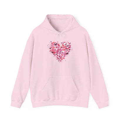 Light pink butterfly heart hoodie with watercolour butterflies forming a heart