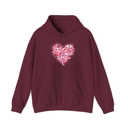 Maroon butterfly heart hoodie with watercolour butterflies forming a heart