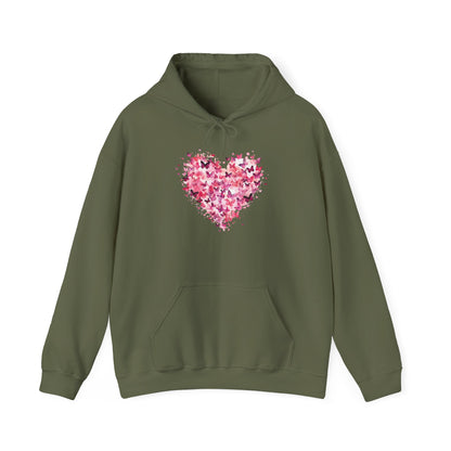 Military green butterfly heart hoodie with watercolour butterflies forming a heart