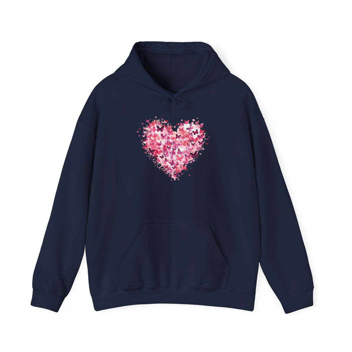 Navy butterfly heart hoodie with watercolour butterflies forming a heart