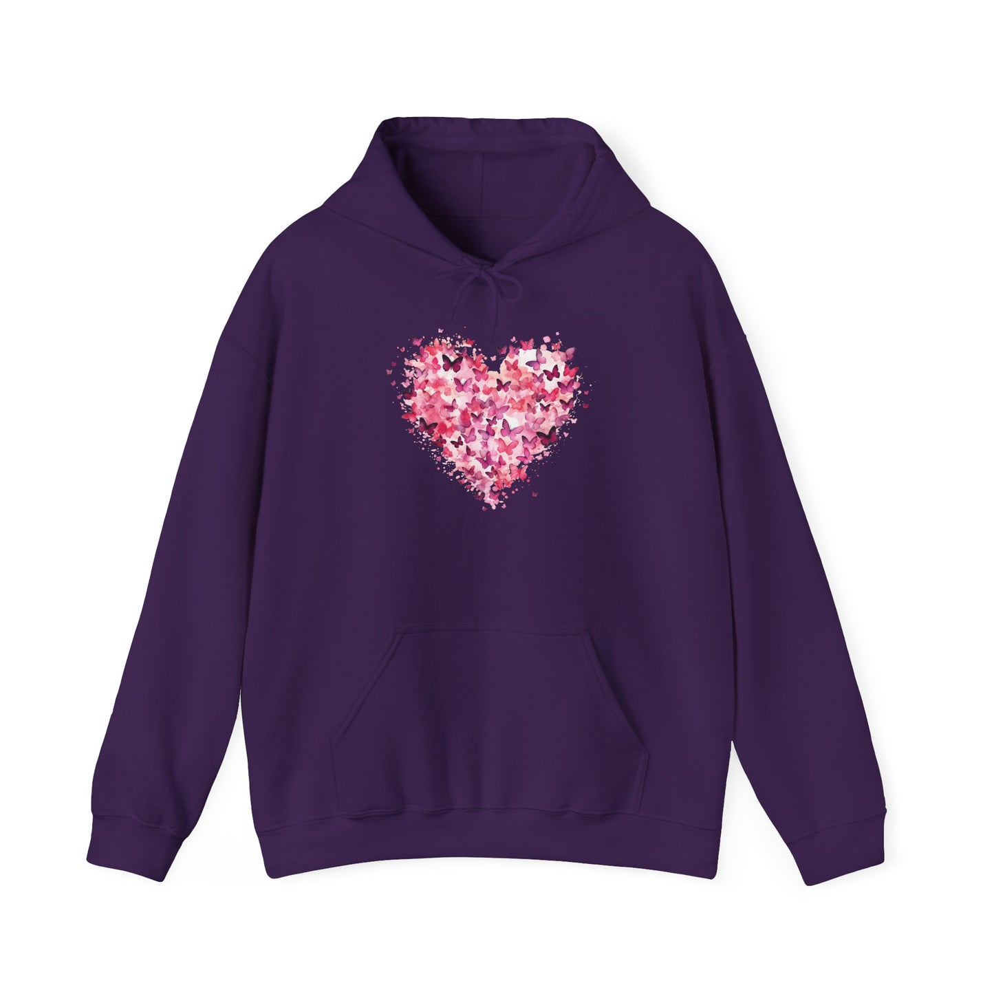 Purple butterfly heart hoodie with watercolour butterflies forming a heart