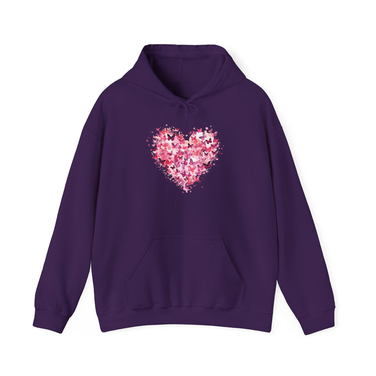 Purple butterfly heart hoodie with watercolour butterflies forming a heart