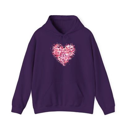 Purple butterfly heart hoodie with watercolour butterflies forming a heart