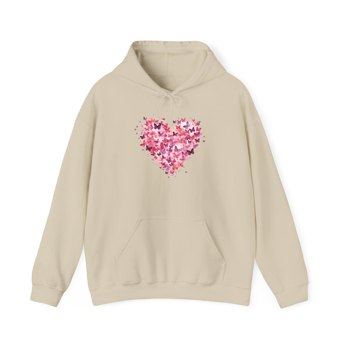 Sand butterfly heart hoodie with watercolour butterflies forming a heart