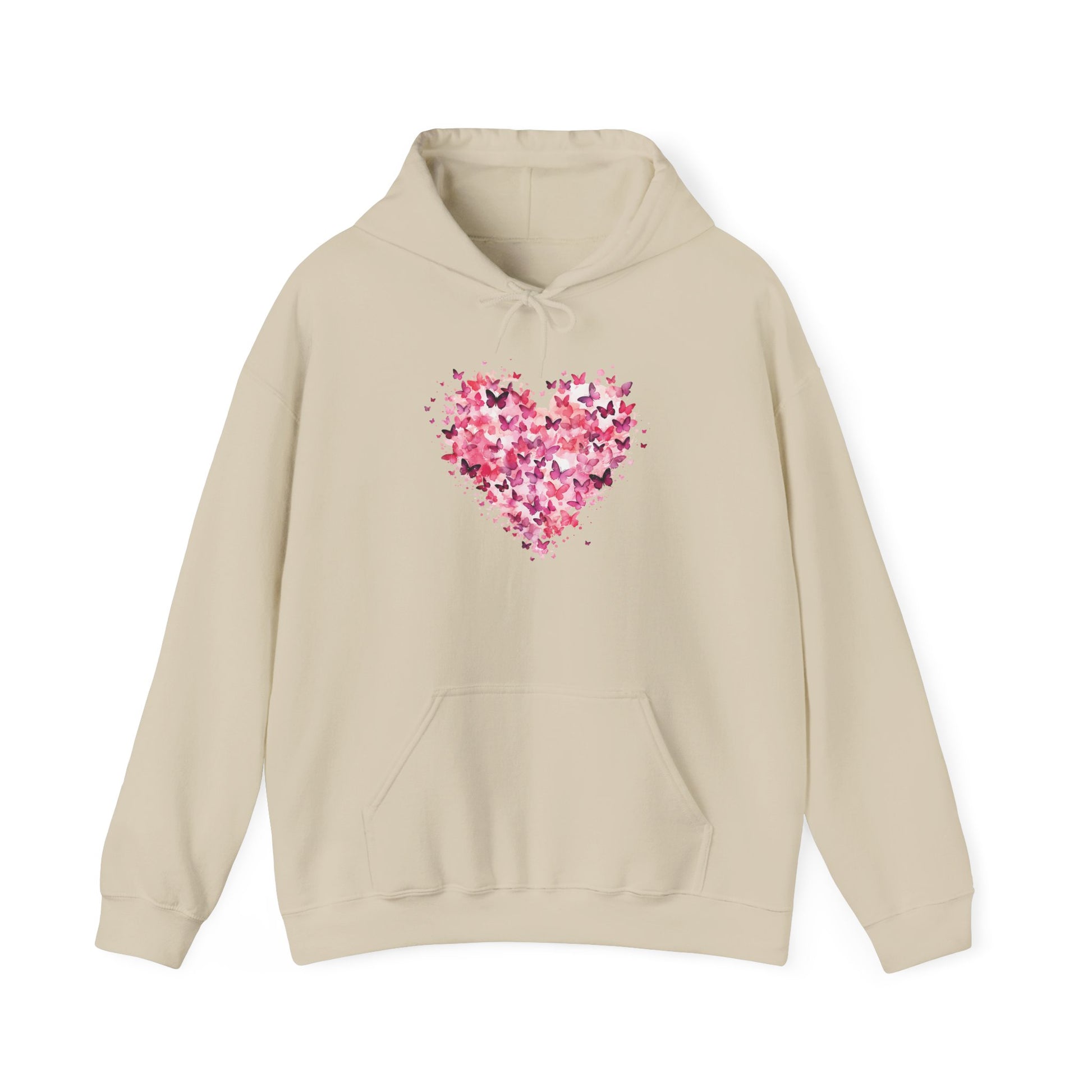 Sand butterfly heart hoodie with watercolour butterflies forming a heart