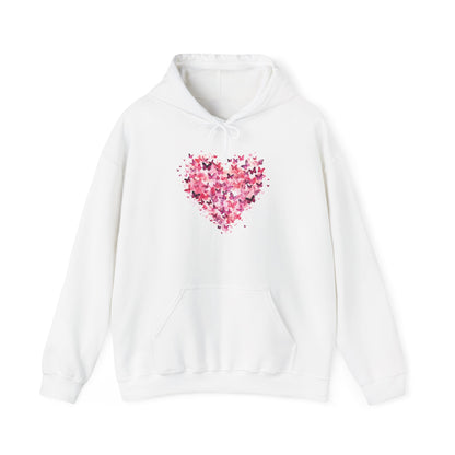 White butterfly heart hoodie with watercolour butterflies forming a heart