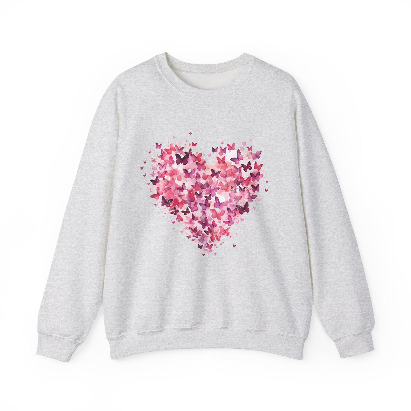 Ash grey butterfly heart sweatshirt with watercolour butterflies forming a heart