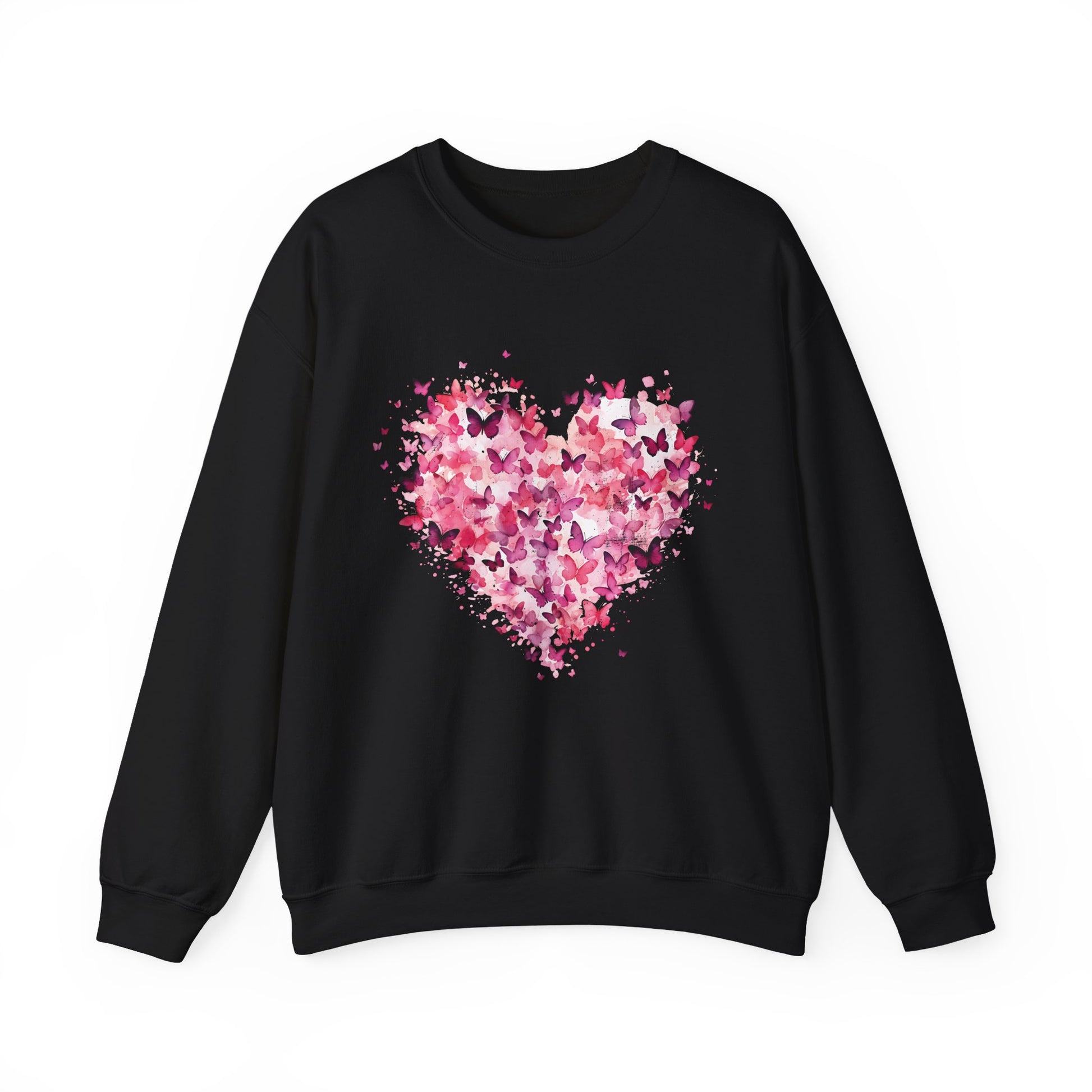 Black butterfly heart sweatshirt with watercolour butterflies forming a heart
