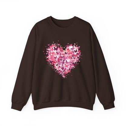 Dark chocolate butterfly heart sweatshirt with watercolour butterflies forming a heart