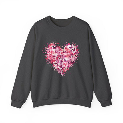 Dark heather butterfly heart sweatshirt with watercolour butterflies forming a heart