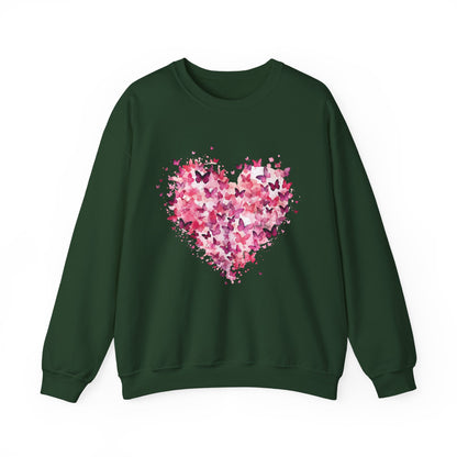 Forest green butterfly heart sweatshirt with watercolour butterflies forming a heart