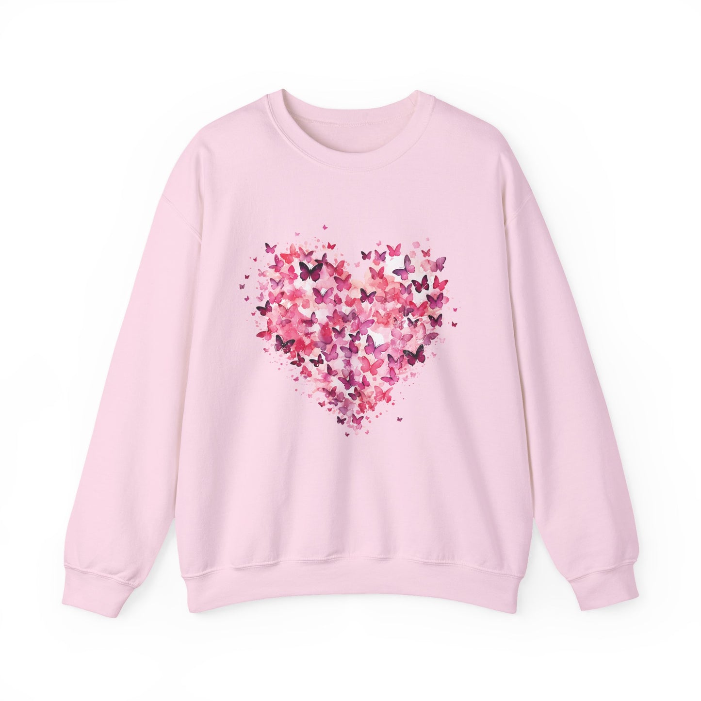 Light pink butterfly heart sweatshirt with watercolour butterflies forming a heart