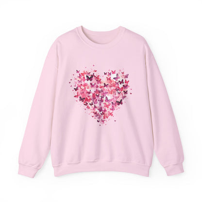 Light pink butterfly heart sweatshirt with watercolour butterflies forming a heart