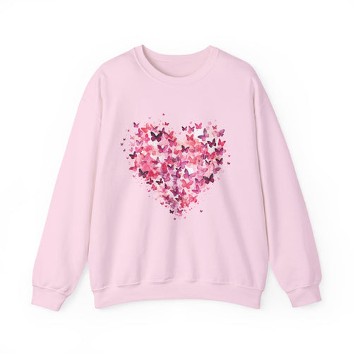 Light pink butterfly heart sweatshirt with watercolour butterflies forming a heart