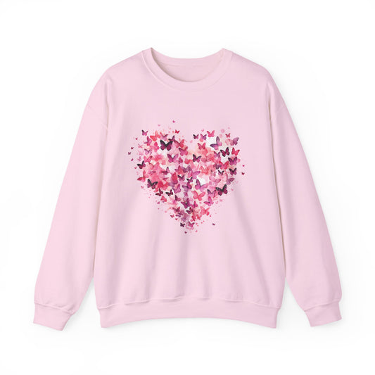 Light pink butterfly heart sweatshirt with watercolour butterflies forming a heart