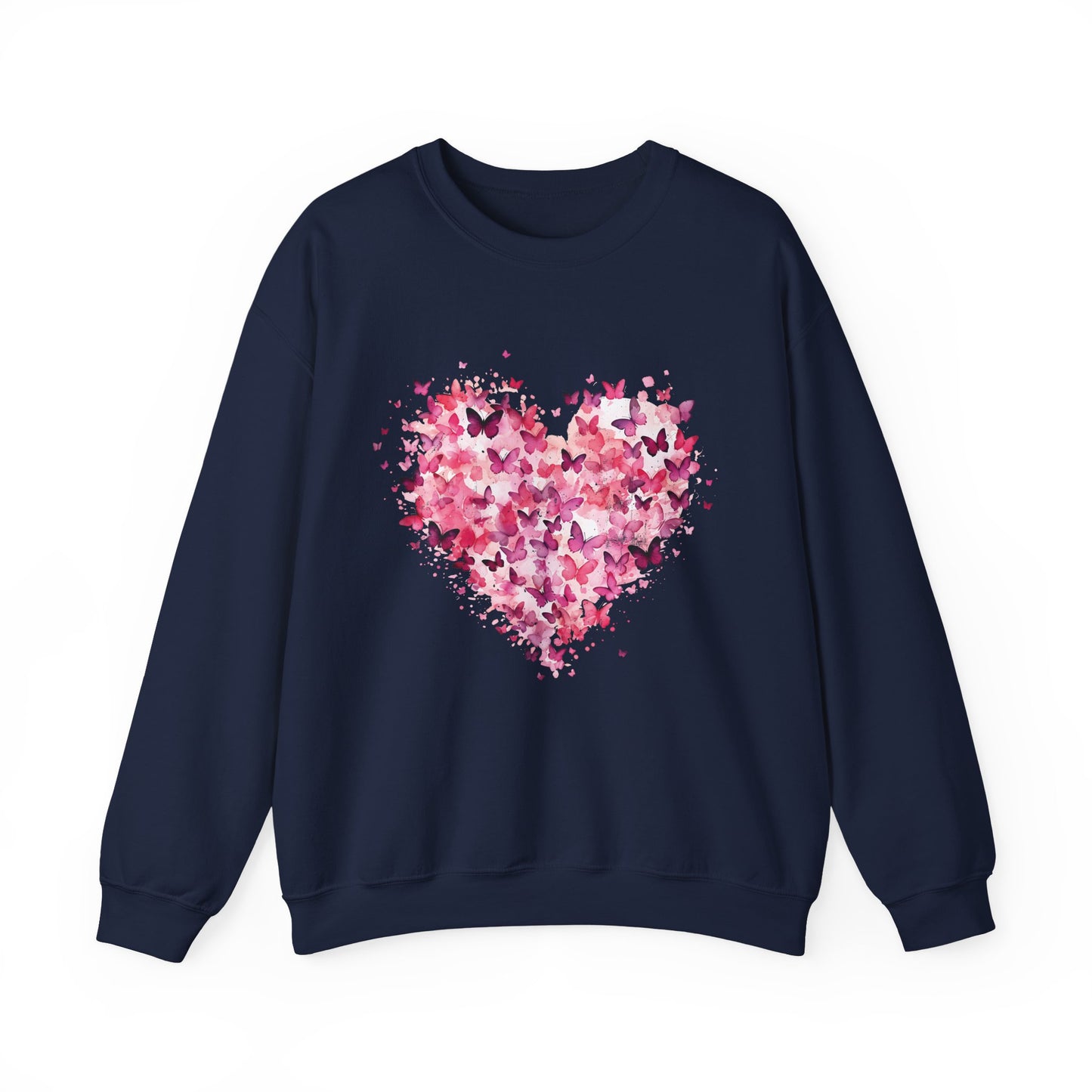 Navy butterfly heart sweatshirt with watercolour butterflies forming a heart