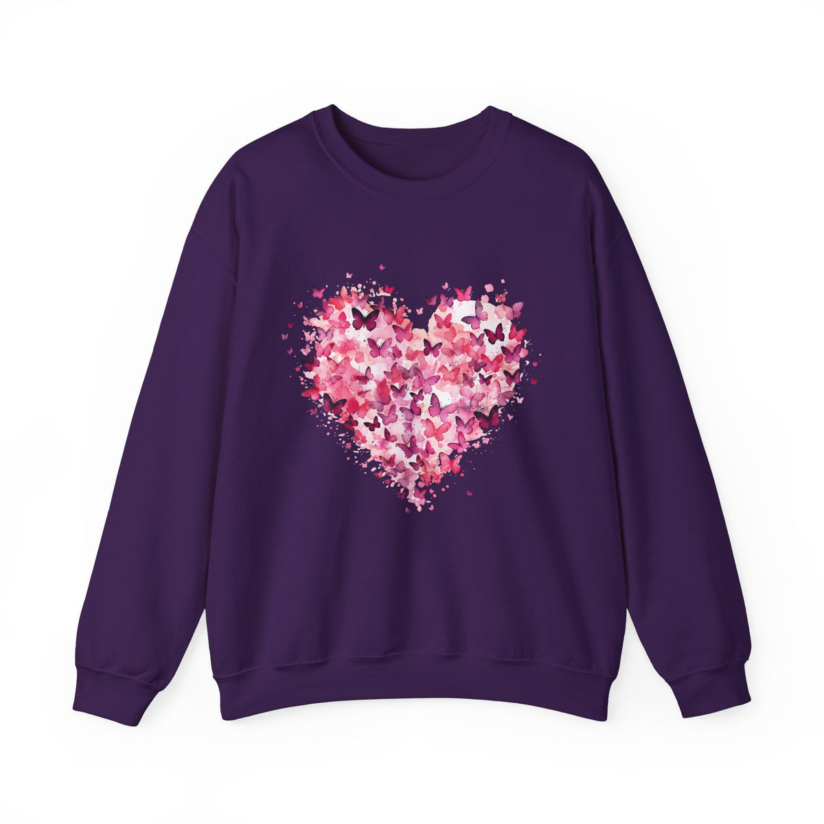Purple butterfly heart sweatshirt with watercolour butterflies forming a heart