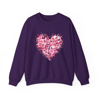 Purple butterfly heart sweatshirt with watercolour butterflies forming a heart