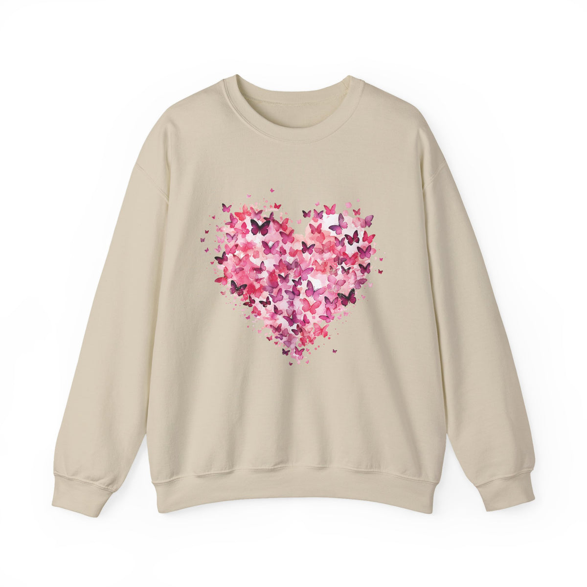 Sand butterfly heart sweatshirt with watercolour butterflies forming a heart