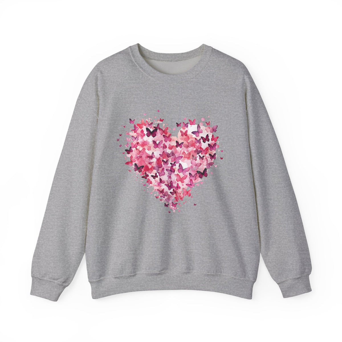 Sport grey butterfly heart sweatshirt with watercolour butterflies forming a heart