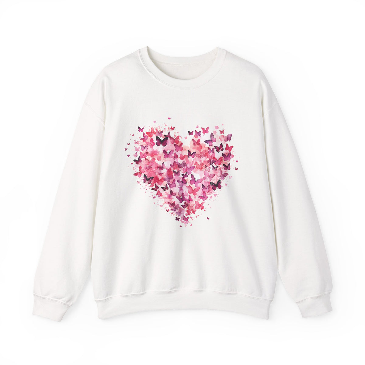 White butterfly heart sweatshirt with watercolour butterflies forming a heart