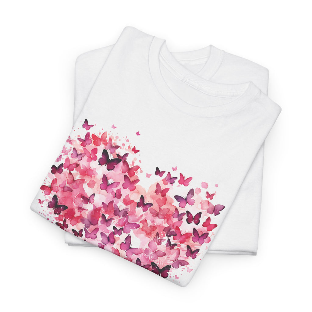 Pink butterfly heart t-shirt, folded detail