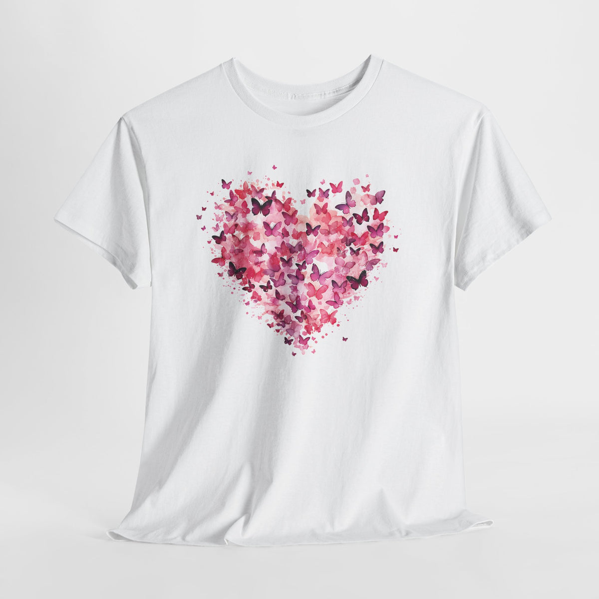 Pink butterfly heart t-shirt, flat lay