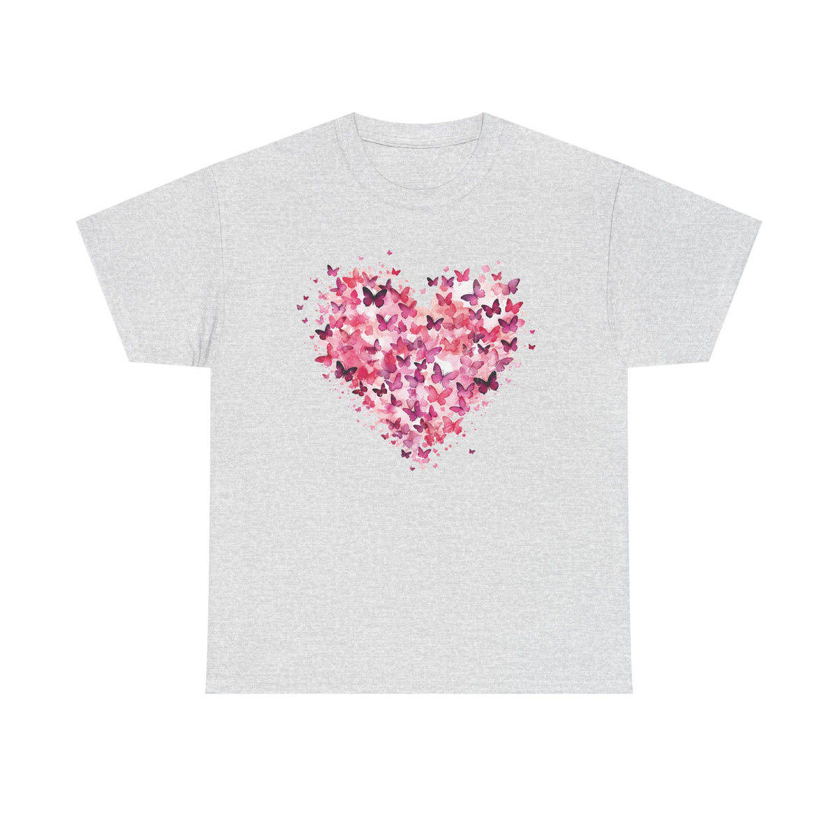 Ash grey butterfly heart t-shirt with watercolour butterflies forming a heart
