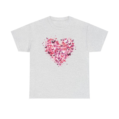 Ash grey butterfly heart t-shirt with watercolour butterflies forming a heart